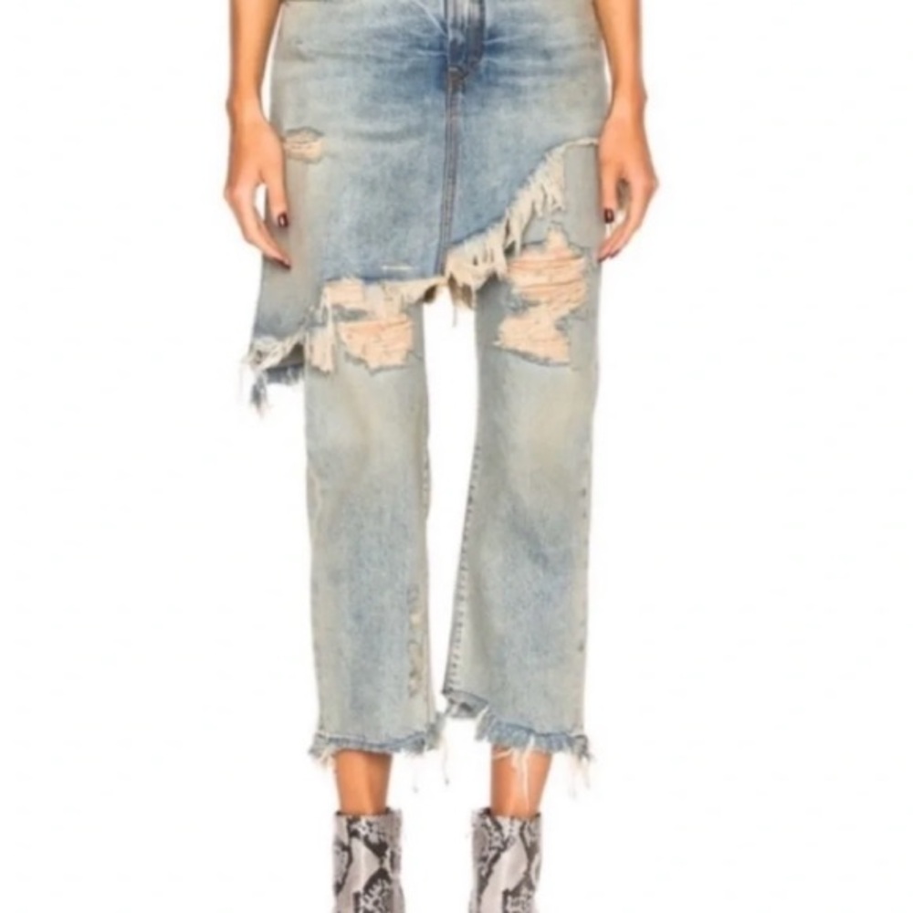 R13 Double Classic Shredded Skirt Jeans 28 Leyton Blue Distressed Layered Denim - Picture 4 of 14